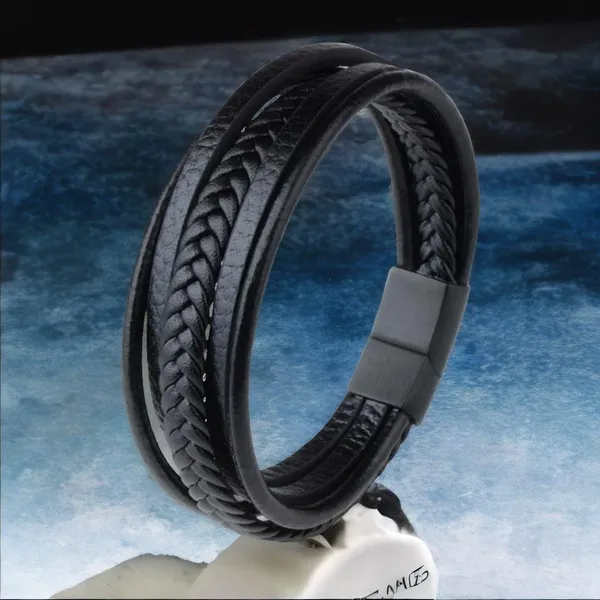 Black_Leather_Stainless_Steel_Stylish_Bracelet_With_Magnetic_Clasp_For_Men_&_Boys