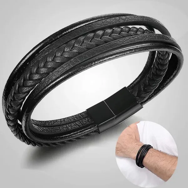 Black_Leather_Stainless_Steel_Stylish_Bracelet_With_Magnetic_Clasp_For_Men_&_Boys