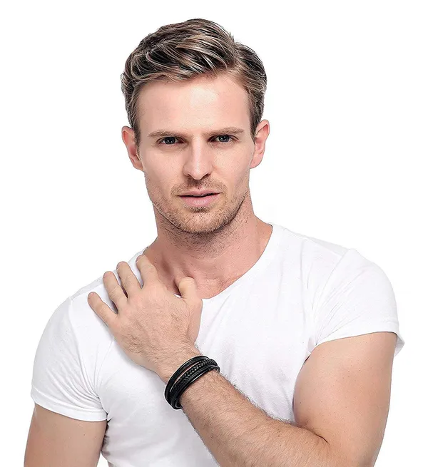 Black_Leather_Stainless_Steel_Stylish_Bracelet_With_Magnetic_Clasp_For_Men_&_Boys