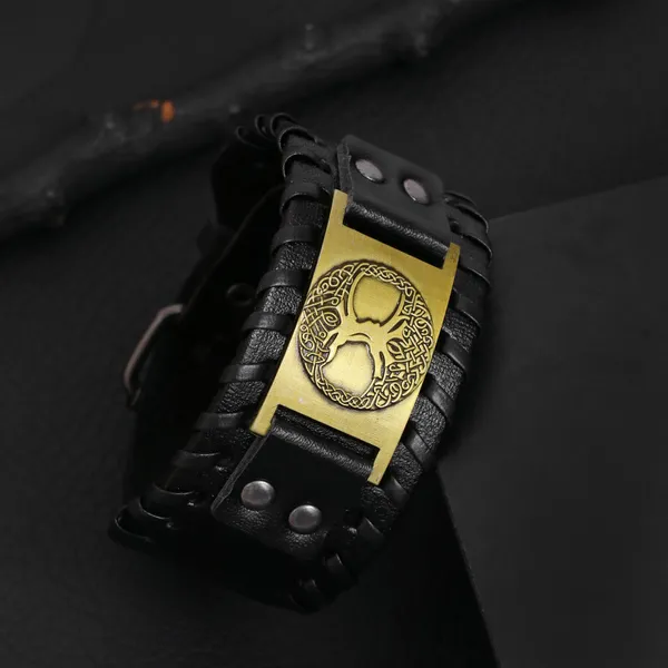 Black_Pu_Leather_Ancient_Horse_Lucky_Charm_Wrist_Band_Biker_Bracelet_For_Men_&_Boys