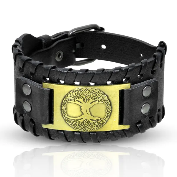 Black_Pu_Leather_Ancient_Horse_Lucky_Charm_Wrist_Band_Biker_Bracelet_For_Men_&_Boys