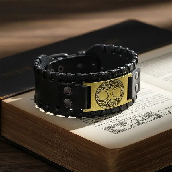 Black_Pu_Leather_Ancient_Horse_Lucky_Charm_Wrist_Band_Biker_Bracelet_For_Men_&_Boys