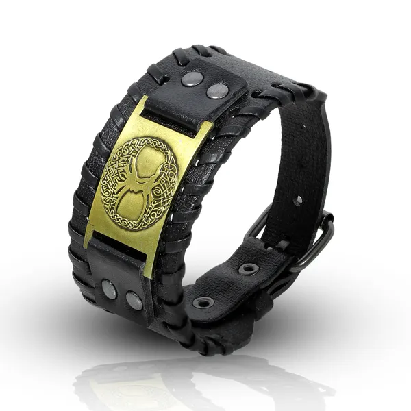Black_Pu_Leather_Ancient_Horse_Lucky_Charm_Wrist_Band_Biker_Bracelet_For_Men_&_Boys