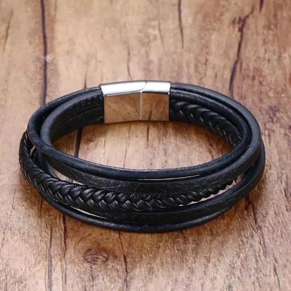 Black_Leather_Stainless_Steel_Biker_Multistrand_Braided_Bracelets_With_Magnetic_Clasp_For_Men_And_Boys