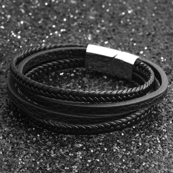Black_Leather_Stainless_Steel_Biker_Multistrand_Braided_Bracelets_With_Magnetic_Clasp_For_Men_And_Boys