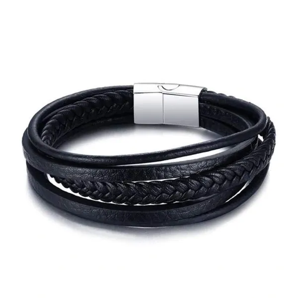 Black_Leather_Stainless_Steel_Biker_Multistrand_Braided_Bracelets_With_Magnetic_Clasp_For_Men_And_Boys