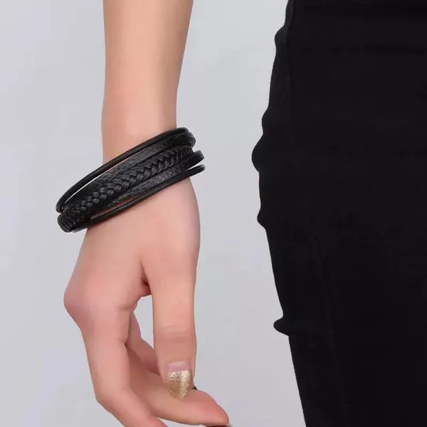 Black_Leather_Stainless_Steel_Biker_Multistrand_Braided_Bracelets_With_Magnetic_Clasp_For_Men_And_Boys