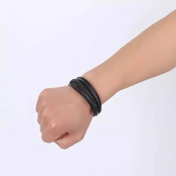 Black_Leather_Stainless_Steel_Biker_Multistrand_Braided_Bracelets_With_Magnetic_Clasp_For_Men_And_Boys