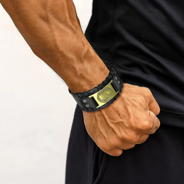 Black_Pu_Leather_Funky_Biker_Multistrand_Adjustable_Bracelet_Wrist_Band_For_Men_&_Boys