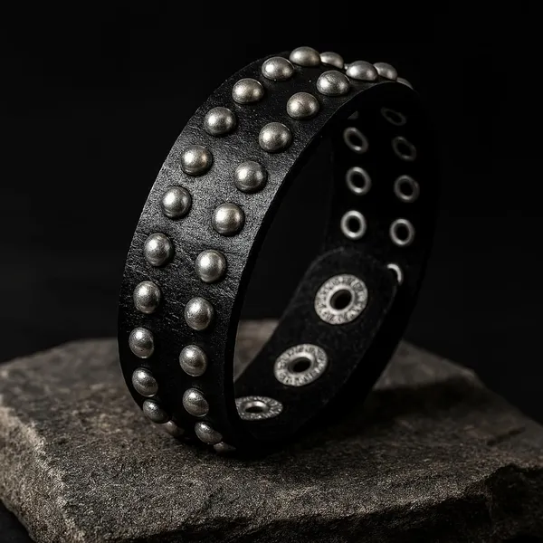 Black_Pu_Leather_Funky_Biker_Adjustable_Wrist_Band_Bracelet_For_Men_&_Boys