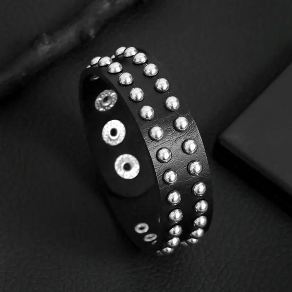 Black_Pu_Leather_Funky_Biker_Adjustable_Wrist_Band_Bracelet_For_Men_&_Boys