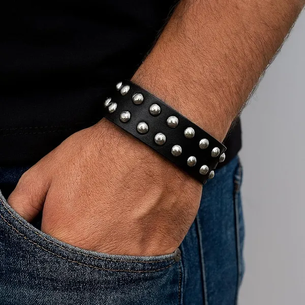 Black_Pu_Leather_Funky_Biker_Adjustable_Wrist_Band_Bracelet_For_Men_&_Boys