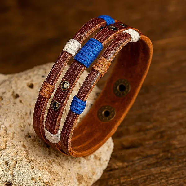 Brown_Tan_Pu_Leather_3_Layer_Wrist_Band_Biker_Funky_Bracelet_For_Men_&_Boys