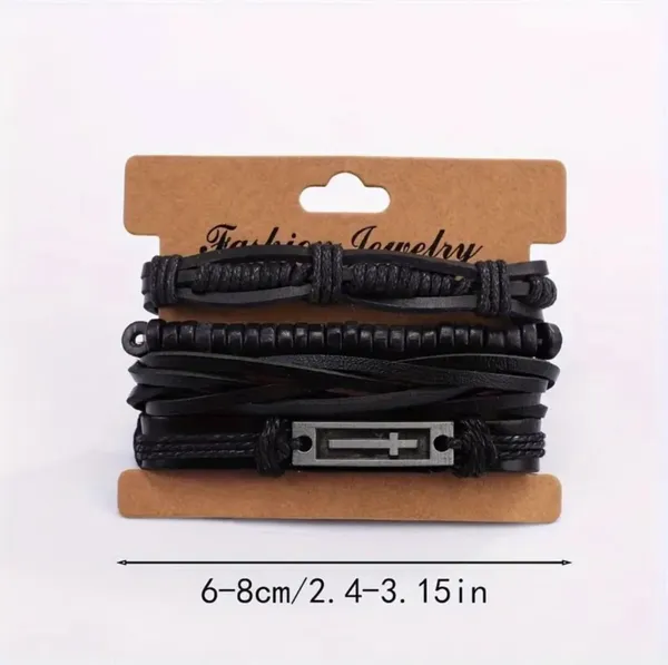 Black_Pu_Leather_Jesus_Christ_Cross_Charm_Multilayer_Adjustable_Bracelet_For_Men_&_Boys_(Set_Of_4)