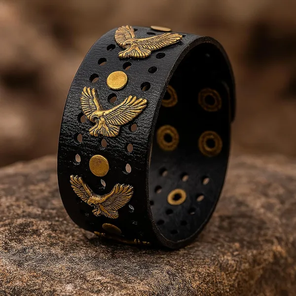 Black_Pu_Leather_Funky_Biker_Golden_Eagle_Claw_Adjustable_Wrist_Band_Bracelet_For_Men_&_Boys