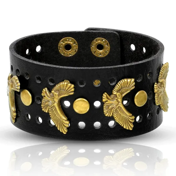 Black_Pu_Leather_Funky_Biker_Golden_Eagle_Claw_Adjustable_Wrist_Band_Bracelet_For_Men_&_Boys