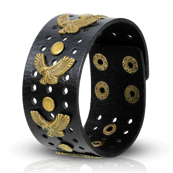 Black_Pu_Leather_Funky_Biker_Golden_Eagle_Claw_Adjustable_Wrist_Band_Bracelet_For_Men_&_Boys
