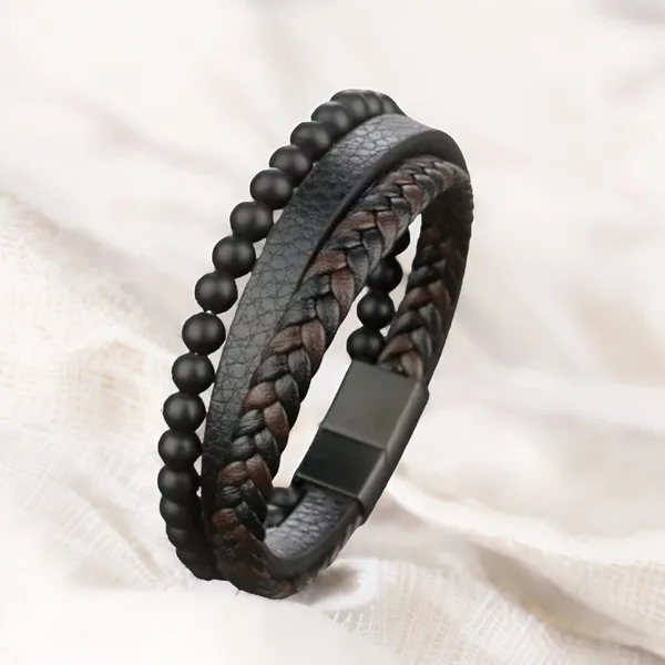 Brown_Leather_Wrap_Around_Braided_Magnetic_Clasp_Bracelet_For_Men_And_Boys