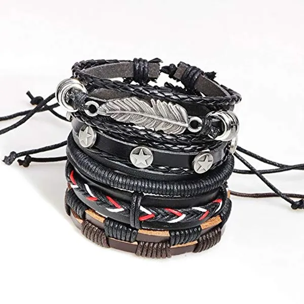 Black_Black_Base_Metal_Leather_Dyed_Rope_Multi_Strand_Wrist_Band_Bracelet_For_Men_&_Women(Set_Of_5)
