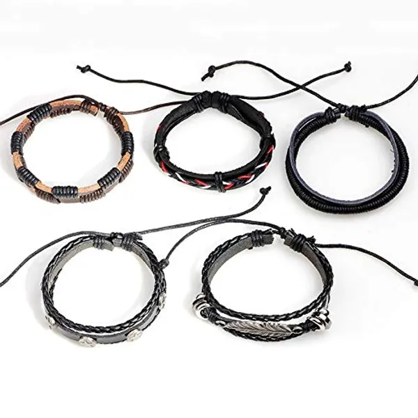 Black_Black_Base_Metal_Leather_Dyed_Rope_Multi_Strand_Wrist_Band_Bracelet_For_Men_&_Women(Set_Of_5)