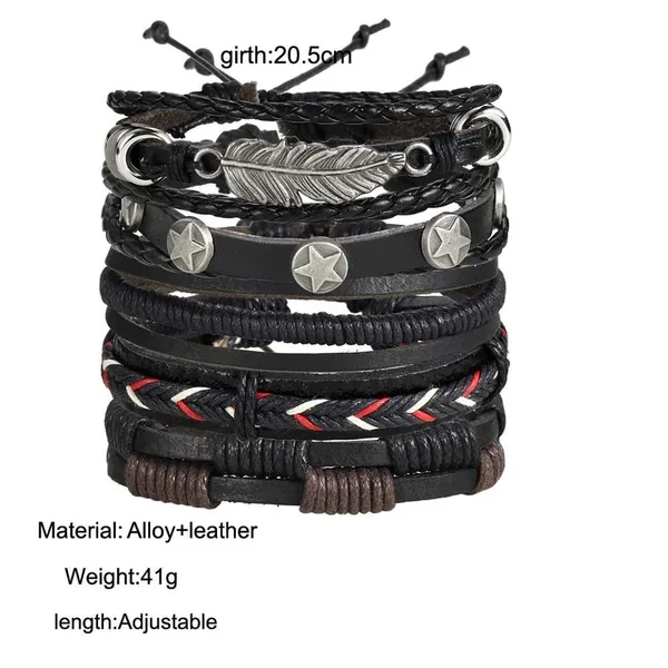 Black_Black_Base_Metal_Leather_Dyed_Rope_Multi_Strand_Wrist_Band_Bracelet_For_Men_&_Women(Set_Of_5)