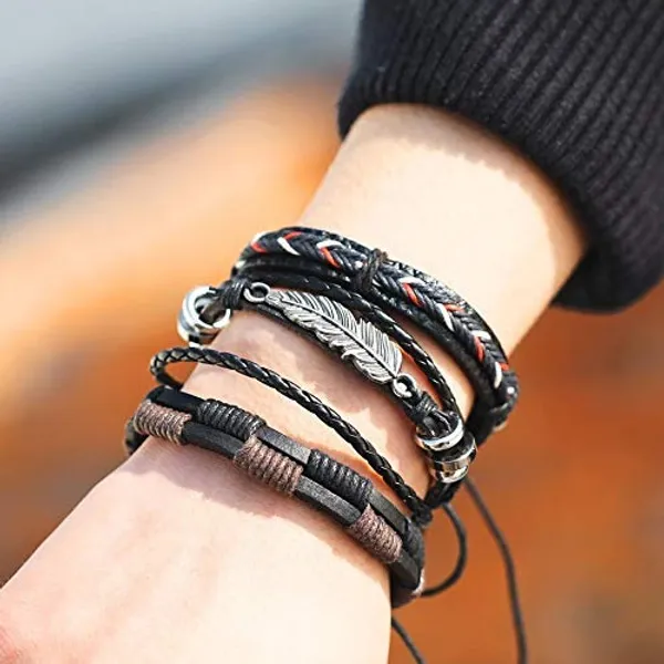 Black_Black_Base_Metal_Leather_Dyed_Rope_Multi_Strand_Wrist_Band_Bracelet_For_Men_&_Women(Set_Of_5)