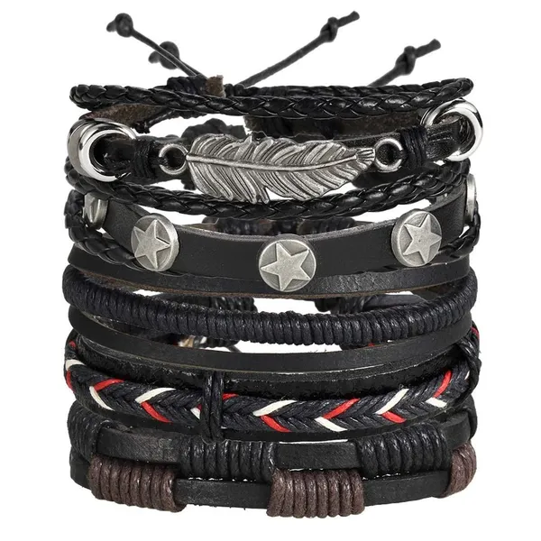 Black_Black_Base_Metal_Leather_Dyed_Rope_Multi_Strand_Wrist_Band_Bracelet_For_Men_&_Women(Set_Of_5)