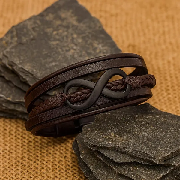 Brown_Leather_Stainless_Steel_Biker_Multistrand_Braided_Bracelets_With_Magnetic_Clasp_For_Men_And_Boys