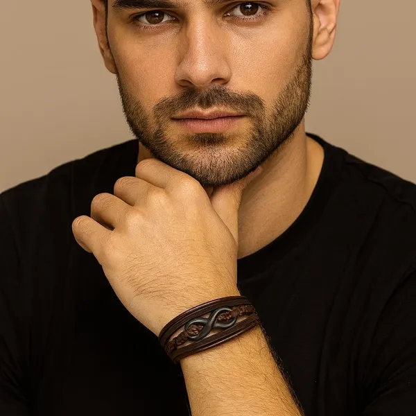 Brown_Leather_Stainless_Steel_Biker_Multistrand_Braided_Bracelets_With_Magnetic_Clasp_For_Men_And_Boys
