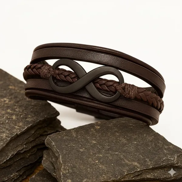 Brown_Leather_Stainless_Steel_Biker_Multistrand_Braided_Bracelets_With_Magnetic_Clasp_For_Men_And_Boys