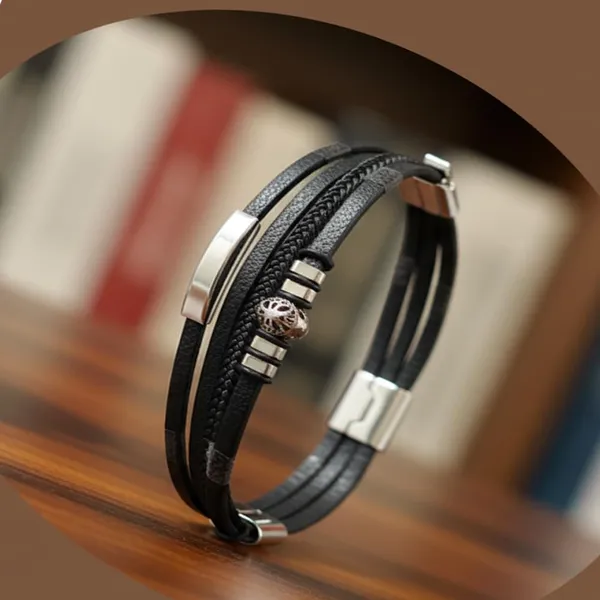 Black_Leather_Stainless_Steel_Biker_Multistrand_Braided_Bracelets_With_Magnetic_Clasp_For_Men_And_Boys