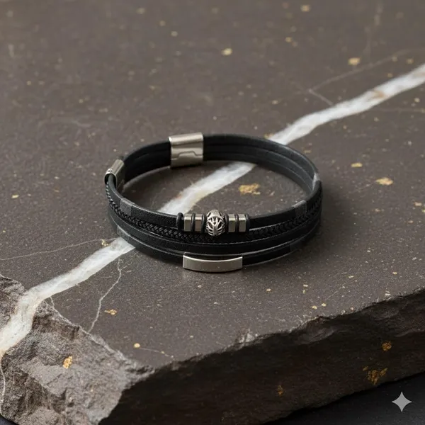 Black_Leather_Stainless_Steel_Biker_Multistrand_Braided_Bracelets_With_Magnetic_Clasp_For_Men_And_Boys