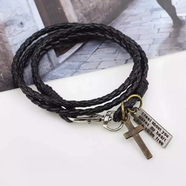 Black_Pu_Leather_Western_Style_Christ_Cross_Design_With_Jesus_Message_Casual_Bracelet_For_Boys_And_Girls