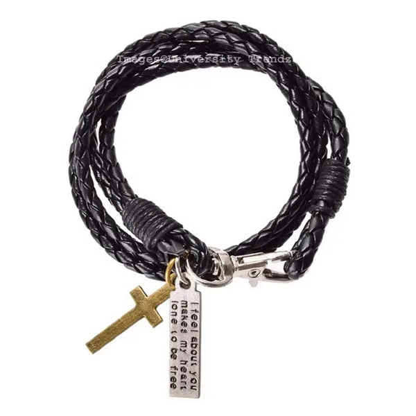 Black_Pu_Leather_Western_Style_Christ_Cross_Design_With_Jesus_Message_Casual_Bracelet_For_Boys_And_Girls
