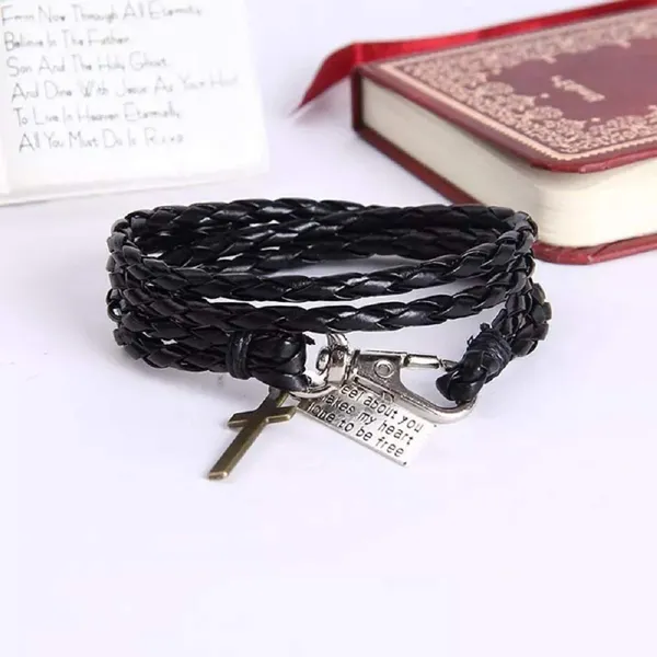 Black_Pu_Leather_Western_Style_Christ_Cross_Design_With_Jesus_Message_Casual_Bracelet_For_Boys_And_Girls
