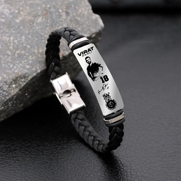 Black_Cricket_Legend_Virat_Kohli_18_Number_Pose_Engraved_Design_Cricket_Star_Bracelet_For_Men_&_Boys
