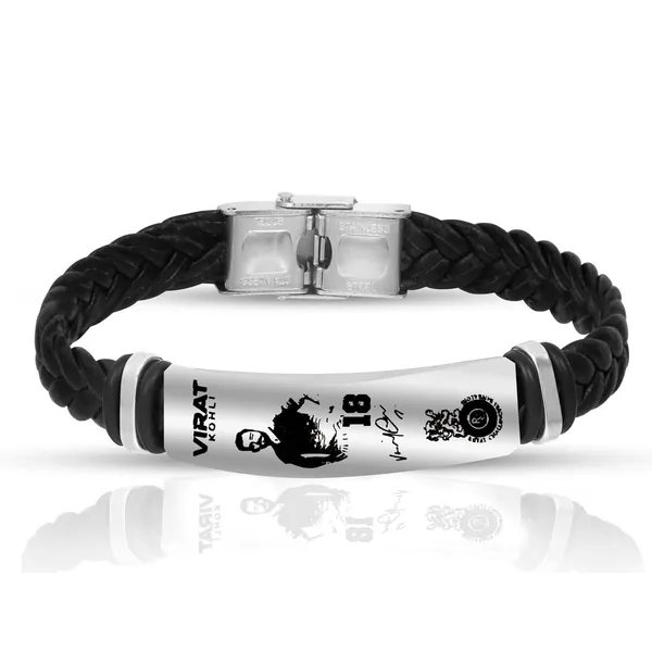 Black_Cricket_Legend_Virat_Kohli_18_Number_Pose_Engraved_Design_Cricket_Star_Bracelet_For_Men_&_Boys