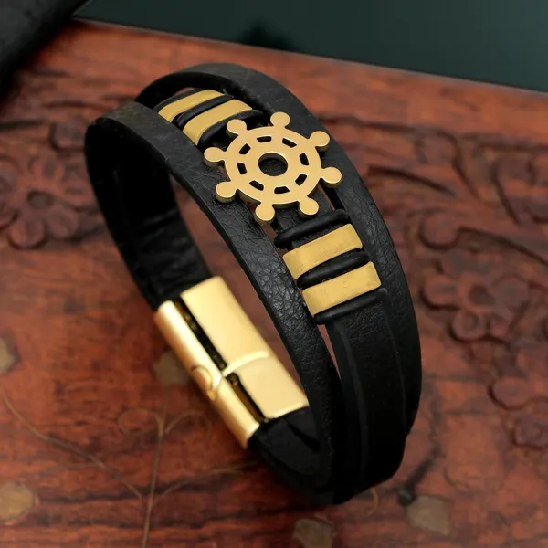 Black_Leather_Stainless_Steel_Stylish_Bracelet_With_Magnetic_Clasp_For_Men_&_Boys