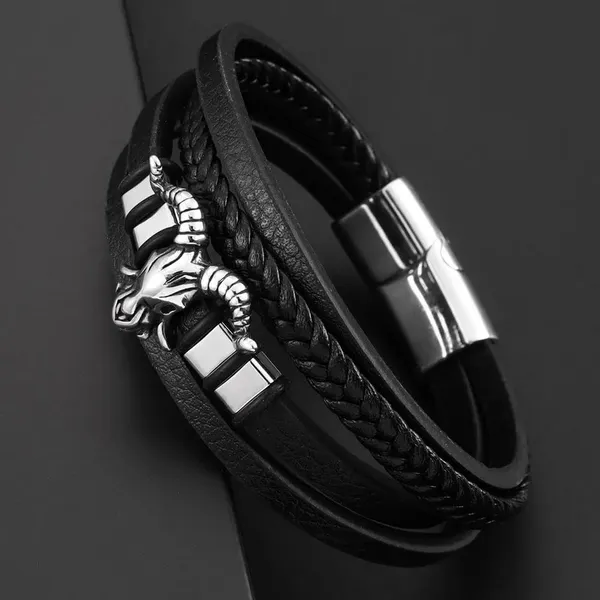 Black_Leather_Stainless_Steel_Stylish_Bracelet_With_Magnetic_Clasp_For_Men_&_Boys