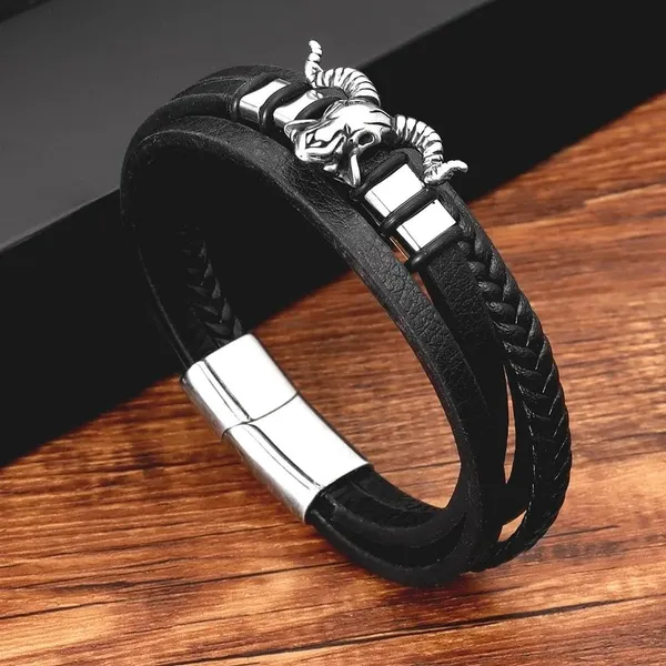 Black_Leather_Stainless_Steel_Stylish_Bracelet_With_Magnetic_Clasp_For_Men_&_Boys