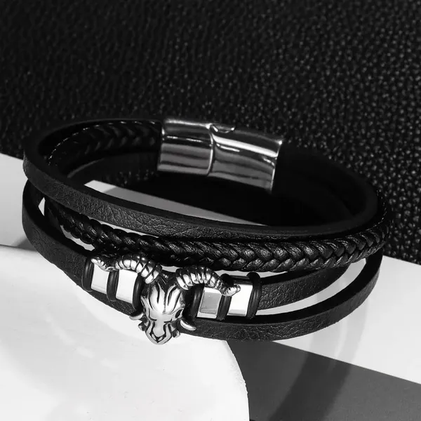 Black_Leather_Stainless_Steel_Stylish_Bracelet_With_Magnetic_Clasp_For_Men_&_Boys