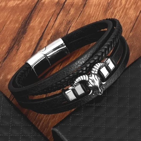 Black_Leather_Stainless_Steel_Stylish_Bracelet_With_Magnetic_Clasp_For_Men_&_Boys