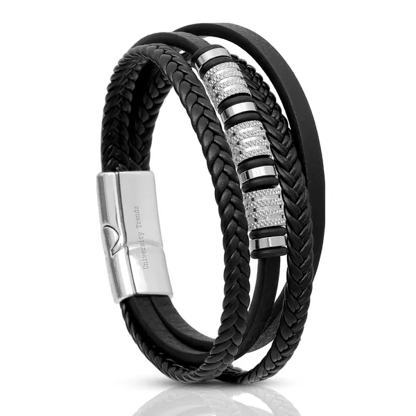 Black_Leather_Stainless_Steel_Stylish_Bracelet_With_Magnetic_Clasp_For_Men_&_Boys