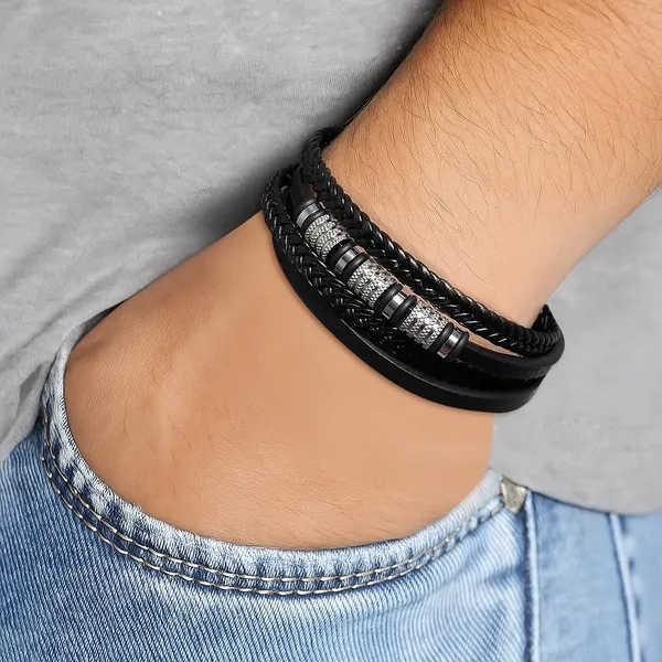 Black_Leather_Stainless_Steel_Stylish_Bracelet_With_Magnetic_Clasp_For_Men_&_Boys