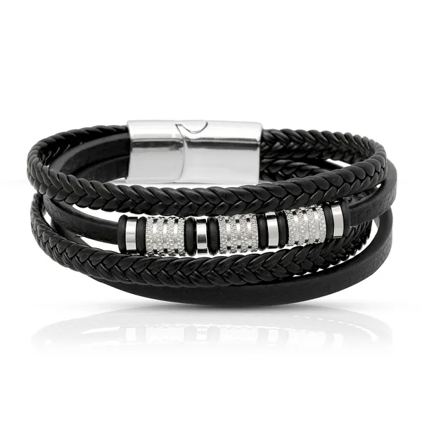 Black_Leather_Stainless_Steel_Stylish_Bracelet_With_Magnetic_Clasp_For_Men_&_Boys