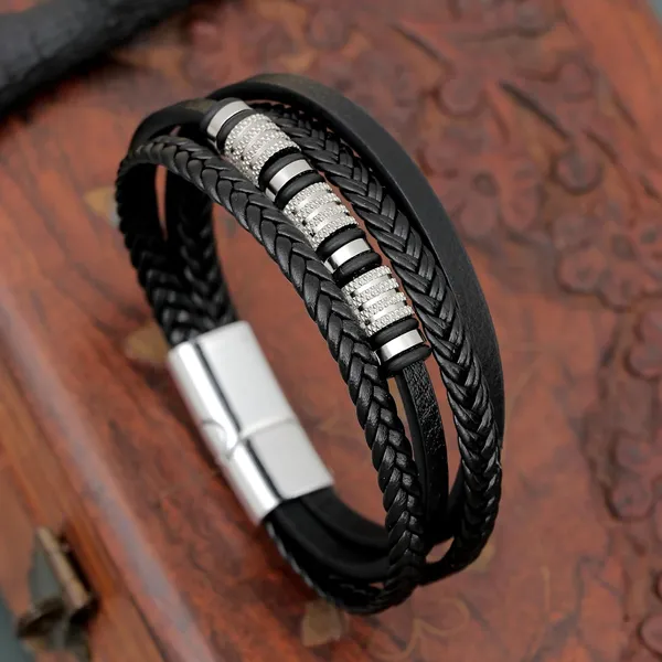 Black_Leather_Stainless_Steel_Stylish_Bracelet_With_Magnetic_Clasp_For_Men_&_Boys