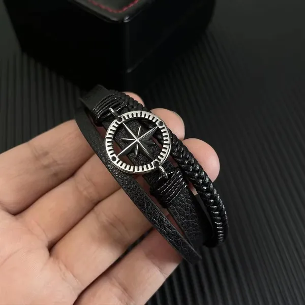 Black_Leather_Stainless_Steel_Stylish_Bracelet_With_Magnetic_Clasp_For_Men_&_Boys