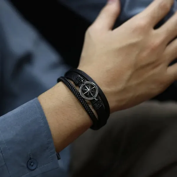 Black_Leather_Stainless_Steel_Stylish_Bracelet_With_Magnetic_Clasp_For_Men_&_Boys