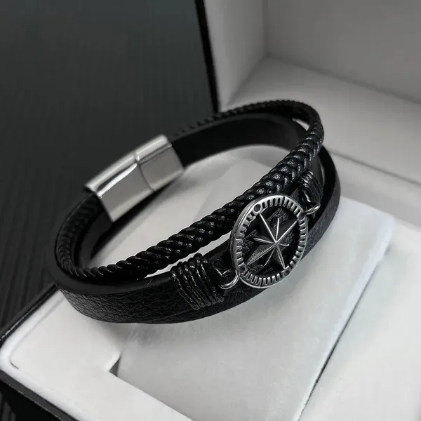 Black_Leather_Stainless_Steel_Stylish_Bracelet_With_Magnetic_Clasp_For_Men_&_Boys