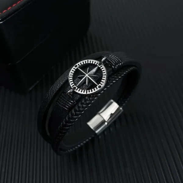 Black_Leather_Stainless_Steel_Stylish_Bracelet_With_Magnetic_Clasp_For_Men_&_Boys